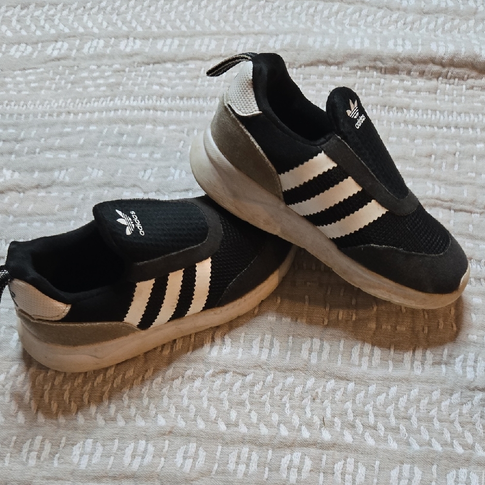 Adidas Kids Black and White Striped Sneakers